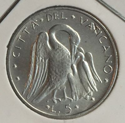 Монета Ватикан 5 лир 1973 год 