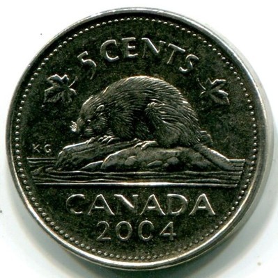 Монета Канада 5 центов 2004 год.