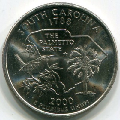 Монета США 25 центов 2000 год. Штат Южная Каролина. P