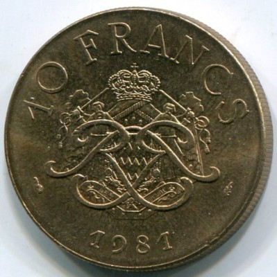 Монета Монако 10 франков 1981 год.