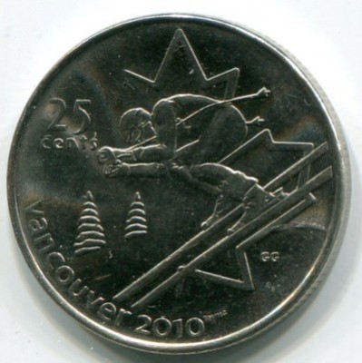 Монета Канада 25 центов 2007 год. Горные лыжи