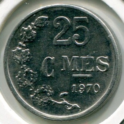 Монета Люксембург 25 сантимов 1970 год.