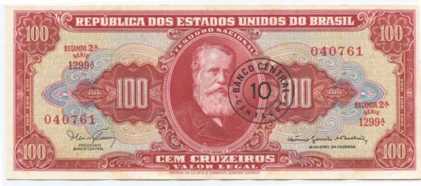 Бразилия 100 крузейро 1966 г.