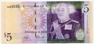 Банкнота Тонга 5 паанга 2008 год.