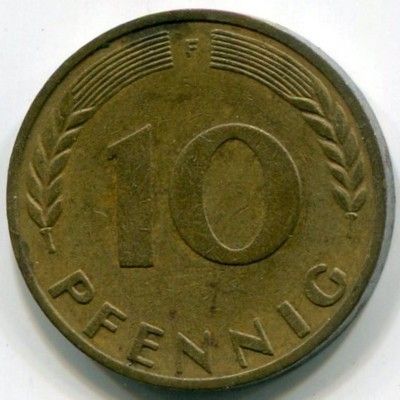 Монета ФРГ 10 пфеннигов 1969 год. F