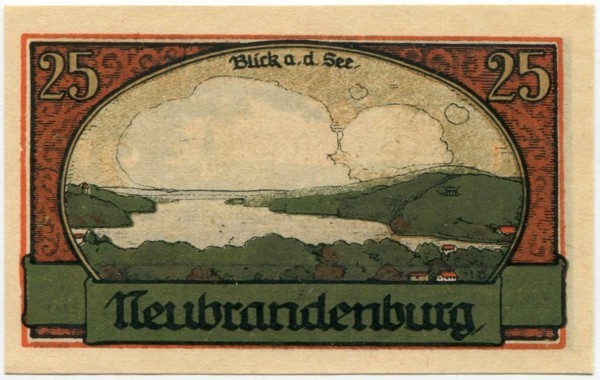 Банкнота город Нойбранденбург 25 пфеннигов 1922 год.