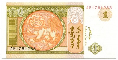 Банкнота Монголия 1 тугрик 2008 год.