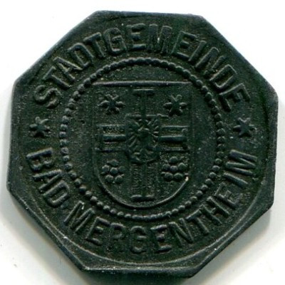 Монета Бад-Мергентхайм 5 пфеннигов 1920 год. Нотгельд