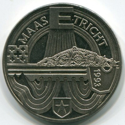 Монета Нидерланды 10 экю 1993 год. Маастрихтский договор.