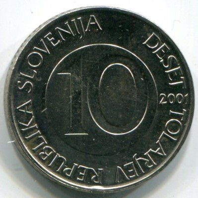 Монета Словения 10 толаров 2001 год.