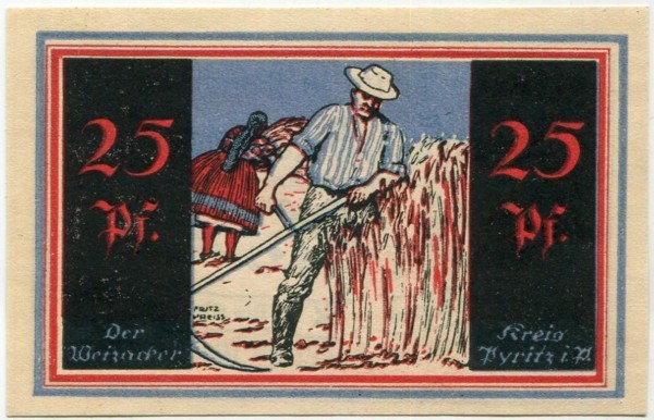 Банкнота город Пириц 25 пфеннигов 1921 год.