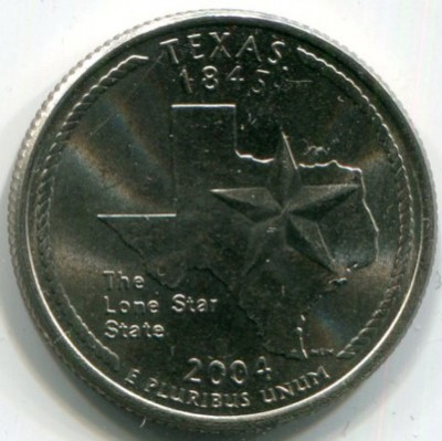 Монета США 25 центов 2004 год. Штата Техас. P