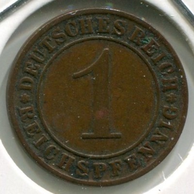 Монета Германия 1 рейхспфенниг 1929 год. А