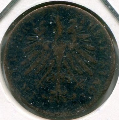 Монета Франкфурт 1 геллер 1854 год.
