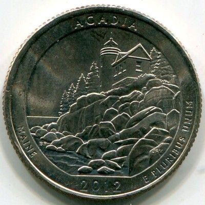 Монета США 25 центов 2012 год. Национальный парк Акадия. P