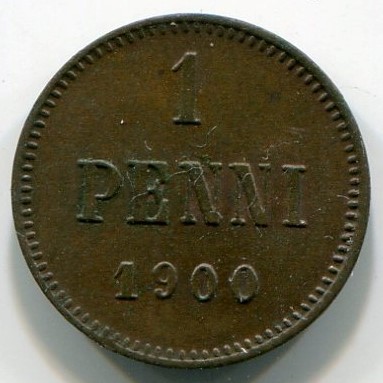 Монета Русская Финляндия 1 пенни 1900 год.