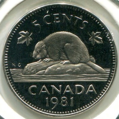 Монета Канада 5 центов 1981 год. Королева Елизавета II