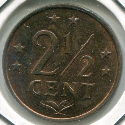 Монета Нидерландские Антилы 2-1/2 цента 1976 год.