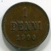 Монета Русская Финляндия 1 пенни 1900 год.