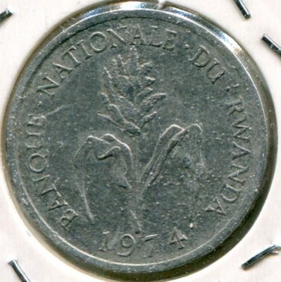 Монета Руанда 1 франк 1974 год.
