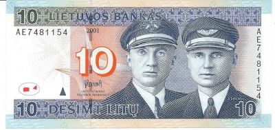 Банкнота Литва 10 литов 2001 год