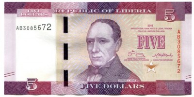 Банкнота Либерия 5 долларов 2016 год.