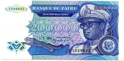 Банкнота Заир 200.000 заиров 1992 год.