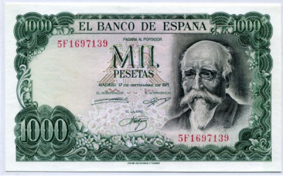 Банкнота Испания 1000 песет 1971 год.