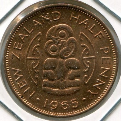 Монета Новая Зеландия 1/2 пенни 1965 год.