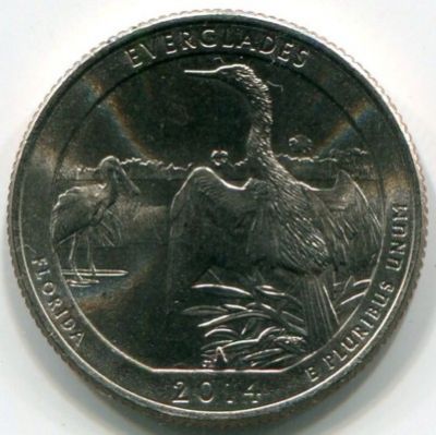 Монета США 25 центов 2014 год. Национальный парк Эверглейдс. D
