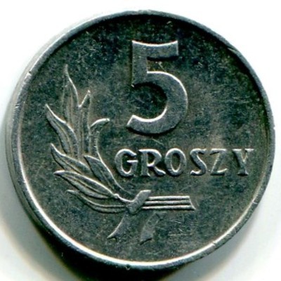 Монета Польша 5 грошей 1972 год.