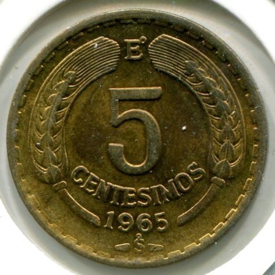 Монета Чили 5 сентесимо 1965 год.