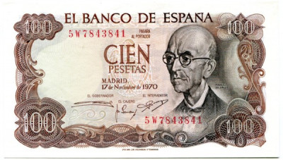 Банкнота Испания 100 песет 1970 год.