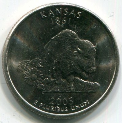 Монета США 25 центов 2005 год. Штат Канзас. P 