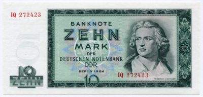 Банкнота ГДР 10 марок 1964 год. 