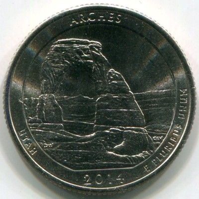 Монета США 25 центов 2014 год. Национальный парк Арчес. D