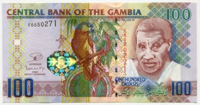 Банкнота Гамбия 100 даласи 2001 год.