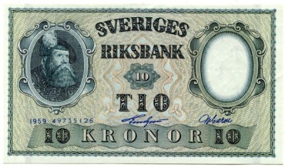 Банкнота Швеция 10 крон 1959 год.