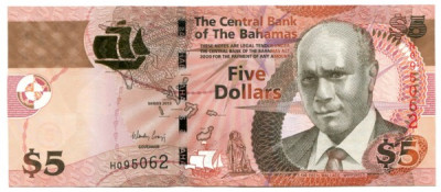 Банкнота Багамские острова 5 долларов 2013 год. 