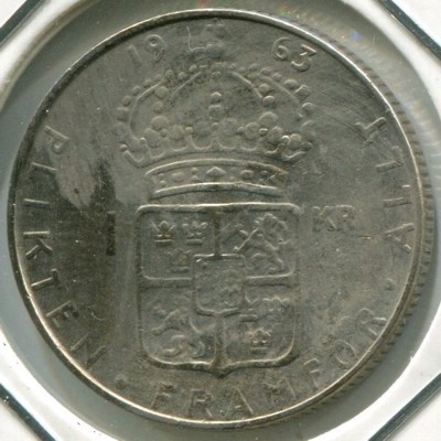 Монета Швеция 1 крона 1963 год.