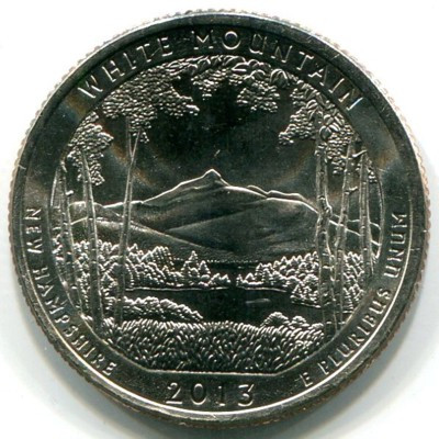 Монета США 25 центов 2013 год. Национальный лес Белые горы. P