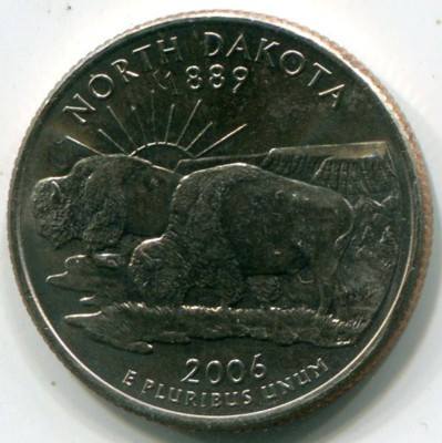 Монета США 25 центов 2006 год. Штат Северная Дакота. P