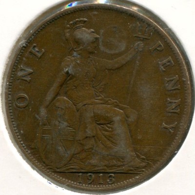 Монета Великобритания 1 пенни 1913 год.
