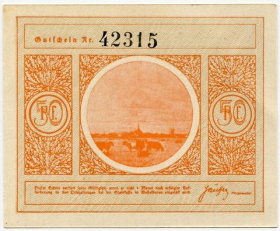 Банкнота город Вессельбурен 50 пфеннигов 1921 год.