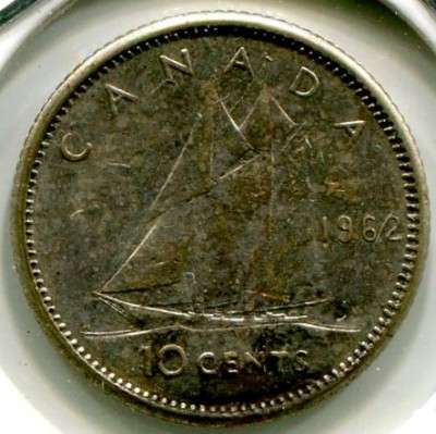 Монета Канада 10 центов 1962 год.