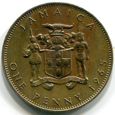 Монета Ямайка 1 пенни 1965 год. Елизавета II