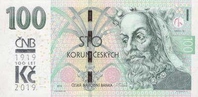 Банкнота Чехия 100 крон 2019 год. 100 летие чешской кроне.