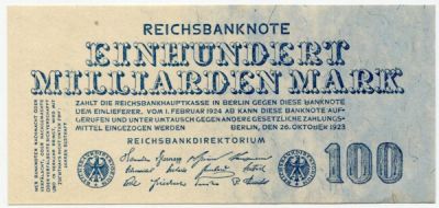 Банкнота Германское государство 100 миллиардов марок 1923 год.