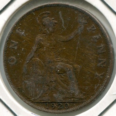 Монета Великобритания 1 пенни 1920 год.