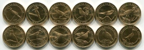Турция набор из 12-ти монет 2021 год. Птицы